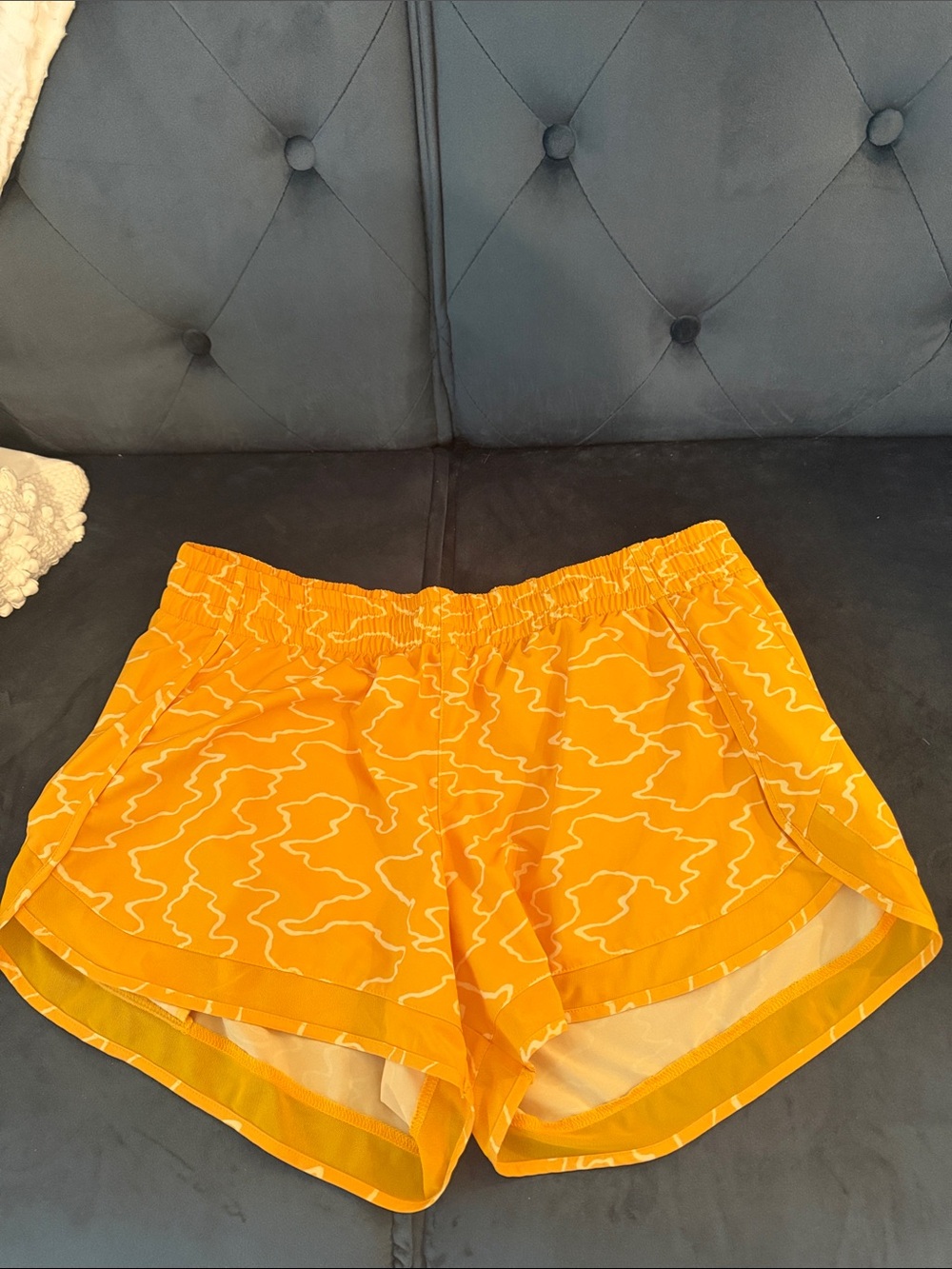 Athleta Bright Yellow Patterned Athletic Shorts